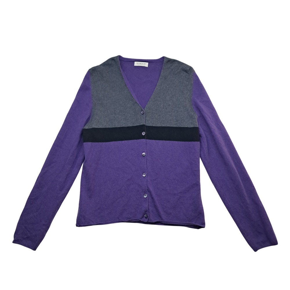 Hawick 100% Cashmere Scotland Sweater Cardigan Women's Large Purple Button‎ Up
